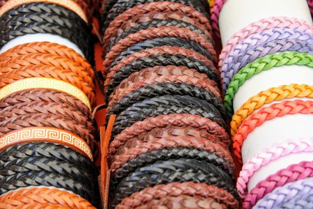 Braided leather bracelets of light and dark color handmadeの写真素材