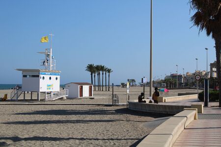 Promenade with lots of activities and leisure for tourists in the town of Roquetas de Mar of AlmerÃ­a in Spain on july 14, 2019のeditorial素材