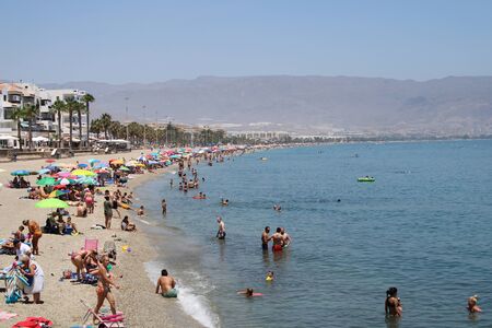 Place of leisure and tourism on the beach of the Roquetas de Mar of AlmerÃ­a ,Spain on july 14, 2019のeditorial素材
