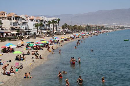 Place of leisure and tourism on the beach of the Roquetas de Mar of AlmerÃ­a ,Spain on july 14, 2019のeditorial素材
