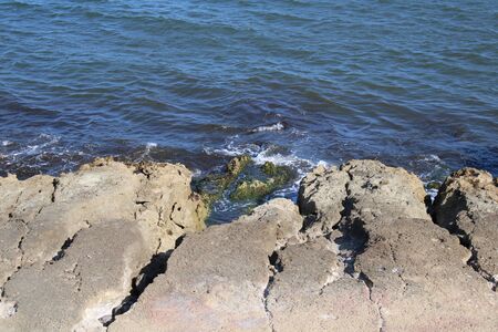 Place of leisure and tourism on the beach of the Urbanization in Roquetas de Mar in Spain on july 14, 2019のeditorial素材