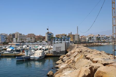Marina and places of leisure and tourism in the village of Roquetas de Mar of AlmerÃ­a , Spain on july 14, 2019のeditorial素材