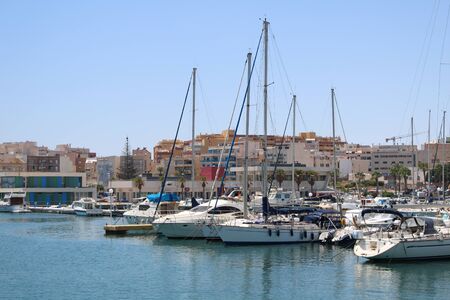 Marina and places of leisure and tourism in the village of Roquetas de Mar of AlmerÃ­a , Spain on july 14, 2019のeditorial素材