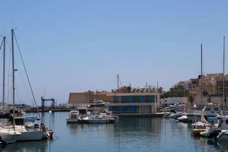 Marina and places of leisure and tourism in the village of Roquetas de Mar of AlmerÃ­a , Spain on july 14, 2019のeditorial素材
