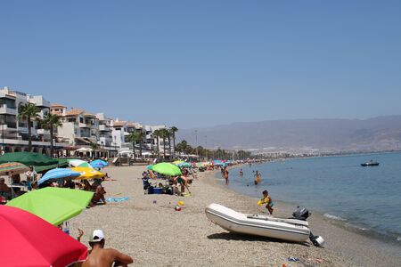 Place of leisure and tourism on the beach of the Roquetas de Mar of AlmerÃ­a ,Spain on july 14, 2019のeditorial素材