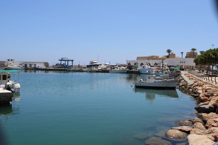 Marina and places of leisure and tourism in the village of Roquetas de Mar of AlmerÃ­a , Spain on july 14, 2019のeditorial素材