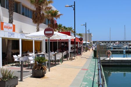 Marina and places of leisure and tourism in the village of Roquetas de Mar of AlmerÃ­a , Spain on july 14, 2019のeditorial素材