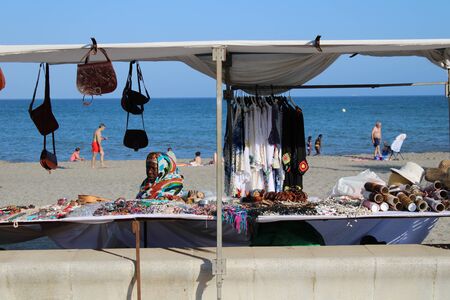 Promenade with lots of activities and leisure for tourists in the town of Roquetas de Mar of AlmerÃ­a in Spain on july 14, 2019のeditorial素材
