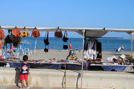 Promenade with lots of activities and leisure for tourists in the town of Roquetas de Mar of AlmerÃ­a in Spain on july 14, 2019のeditorial素材