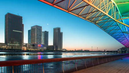 Tianjin free trade zone yujiapu, lower reaches of haihe River night viewのeditorial素材