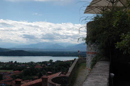 Summer landscape, view on the lake Viverone in Italyの写真素材