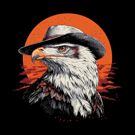 American eagle wearing cowboy hat. Vector illustration for t-shirt printのイラスト素材