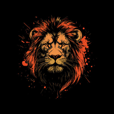 Lion head with grunge splashes on black background. Vector illustration.のイラスト素材