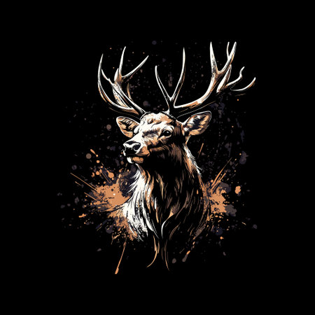 Deer head with big antlers on black background. Vector illustrationのイラスト素材