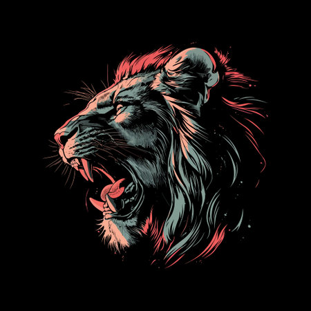 Lion head vector illustration on a black background. Hand drawn sketchのイラスト素材