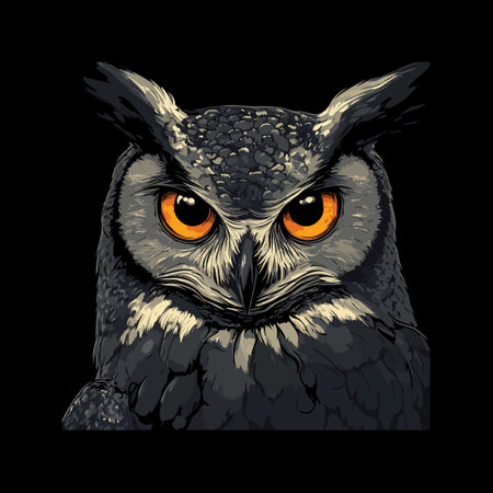 Owl head vector illustration on black background. Wild animal head.のイラスト素材