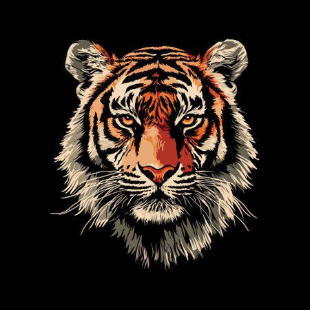 Tiger head vector illustration on black background for t-shirt designのイラスト素材