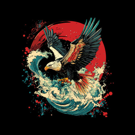 Bald Eagle with grunge splashes. Vector illustration on black background.のイラスト素材