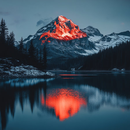 Mountain lake in the Canadian Rockies at night. Concept of active and photo tourismの素材