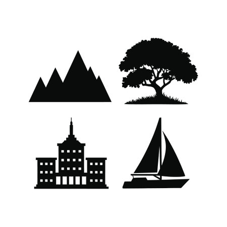 Sailboat icon set. Black on white. Vector illustration.のイラスト素材