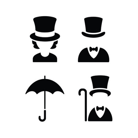 Set of black icons of gentleman, gentleman, gentleman, umbrella and hat. Vector illustrationのイラスト素材