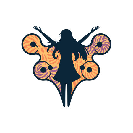 Silhouette of a beautiful girl with long hair in the form of a butterflyのイラスト素材