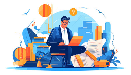 Financial planning and management illustration vector set, Professional finance management visual assets, Modern financial management visuals, Finance and money managementのイラスト素材