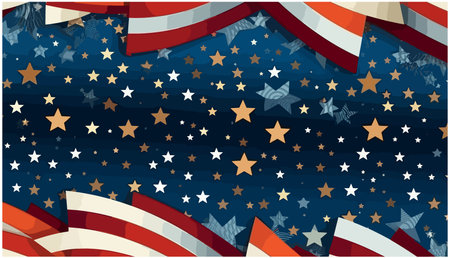 Illustration of a patriotic background with stars and stripes in the skyのイラスト素材