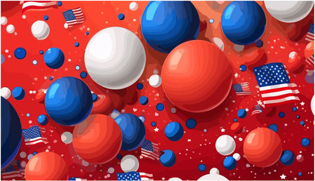 Seamless background with USA flag and balloons. Vector illustration.のイラスト素材