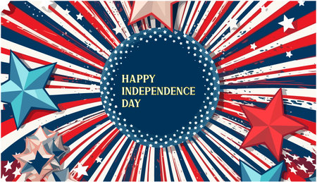 Happy independence day card with american flag background vector illustration graphic designのイラスト素材