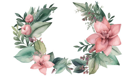 Watercolor vector floral wreath. Hand drawn flowers and leaves.のイラスト素材