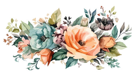 Watercolor bouquets, for invitation cards, wedding invitations, fashion backgrounds, DIY textures, greeting cards, wallpaper designs, wedding stationary sets, DIY wrappersのイラスト素材