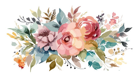 Watercolor bouquets, for invitation cards, wedding invitations, fashion backgrounds, DIY textures, greeting cards, wallpaper designs, wedding stationary sets, DIY wrappersのイラスト素材