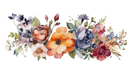 Watercolor bouquet with roses and peonies. Vector illustration.のイラスト素材