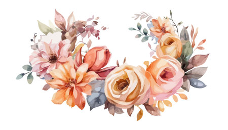 Watercolor vector floral bouquet. Hand painted flowers isolated on white background.のイラスト素材