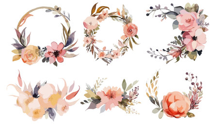 Set of watercolor floral bouquets. Hand drawn vector illustration.のイラスト素材