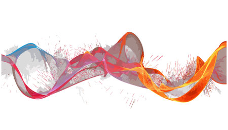 Abstract background with red and orange wavy lines. Vector illustration.のイラスト素材