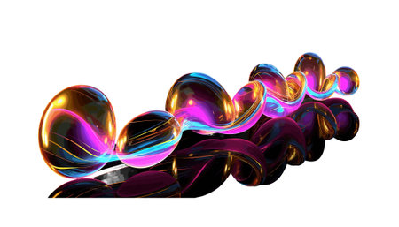 abstract 3d illustration of multicolored waves on white backgroundの写真素材