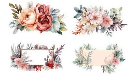 Watercolor floral bouquets. Hand drawn illustration isolated on white backgroundの写真素材