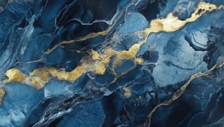 Abstract blue and gold marble texture background, 3d render illustration.の写真素材