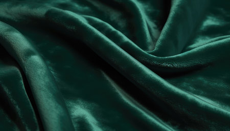 Closeup of rippled green satin fabric, abstract backgroundの写真素材