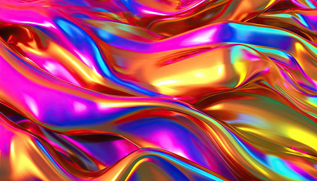abstract background with iridescent wavy folds of metallic material