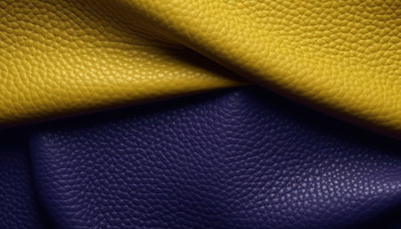 Yellow, blue and purple leather texture background close up macro photo.