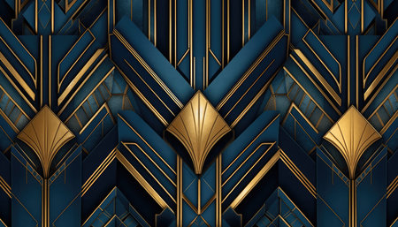 3d render, abstract geometric background with blue and gold elements, 3d illustrationの写真素材
