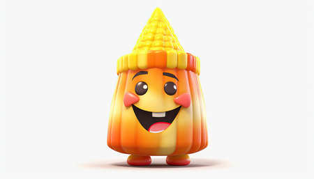 3d rendering of an orange candy corn character on a white backgroundの素材