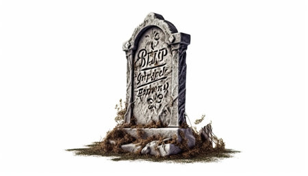 Old stone gravestone isolated on white background. 3d illustration.の素材