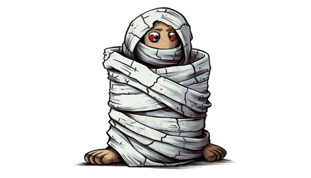 illustration of a mummy in a mummy costume on a white background