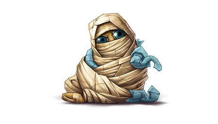 Illustration of a mummy in a mummy costume on a white backgroundの写真素材
