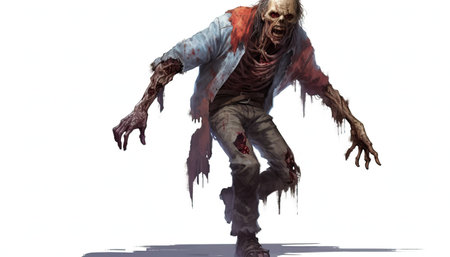 Zombie man isolated on white background. Halloween concept. 3D illustration.の素材
