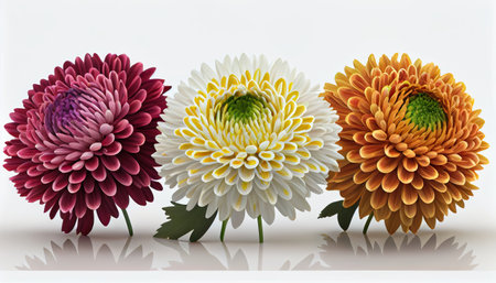colorful chrysanthemum flowers isolated on a white backgroundの写真素材
